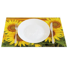 Aperturee - Aperturee Blooming Yellow Sunflowers Pattern Set of 4 Placemats for Summer Fall and Farmhouse Kitchen Decor
