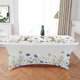 Aperturee - Aperturee Blossom Flower Watercolor Leaves Stretch Table Cover