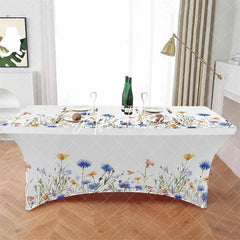Aperturee - Aperturee Blossom Flower Watercolor Leaves Stretch Table Cover