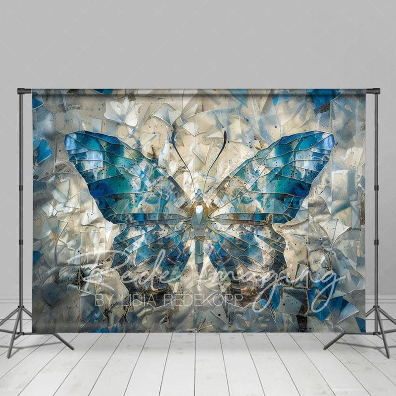 Aperturee - Aperturee Blue Abstract Crystal Butterfly Photography Backdrop
