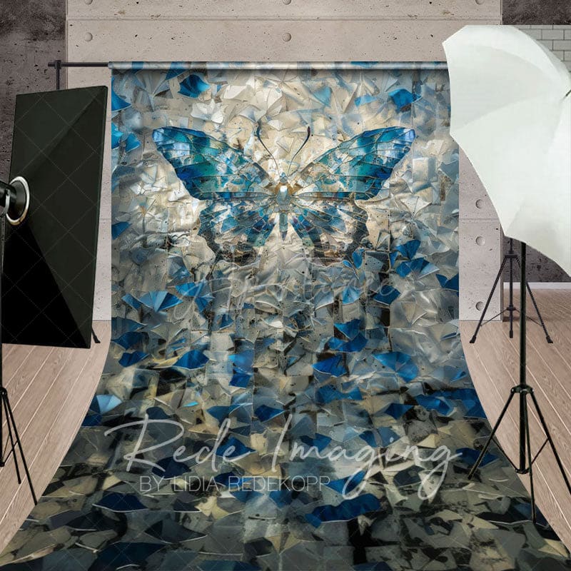 Aperturee - Aperturee Blue Abstract Crystal Butterfly Sweep Photo Backdrop