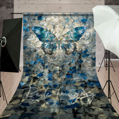 Aperturee - Aperturee Blue Abstract Crystal Butterfly Sweep Photo Backdrop