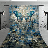 Aperturee - Aperturee Blue Abstract Crystal Butterfly Sweep Photo Backdrop