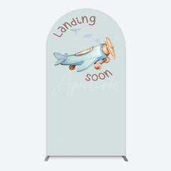 Aperturee - Aperturee Blue Airplane Landing Soon Baby Shower Arch Backdrop
