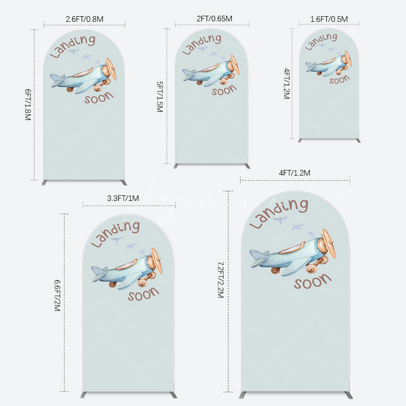 Aperturee - Aperturee Blue Airplane Landing Soon Baby Shower Arch Backdrop