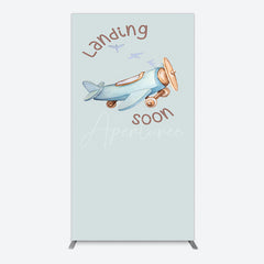 Aperturee - Aperturee Blue Airplane Landing Soon Baby Shower Rectangle Backdrop