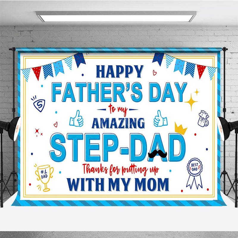 Aperturee - Aperturee Blue Amazing Step Dad Happy Fathers Day Backdrop