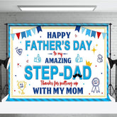 Aperturee - Aperturee Blue Amazing Step Dad Happy Fathers Day Backdrop