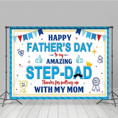 Aperturee - Aperturee Blue Amazing Step Dad Happy Fathers Day Backdrop