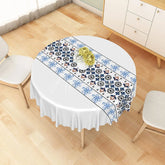 Aperturee - Aperturee Blue and Black Geometric Floral Runner Round Tablecloth Elegant Bohemian Style Table Cover