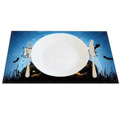 Aperturee - Aperturee Blue and Black Jack-O’-Lantern Halloween Set of 4 Placemats for Unique and Spooky Kids Party Decor
