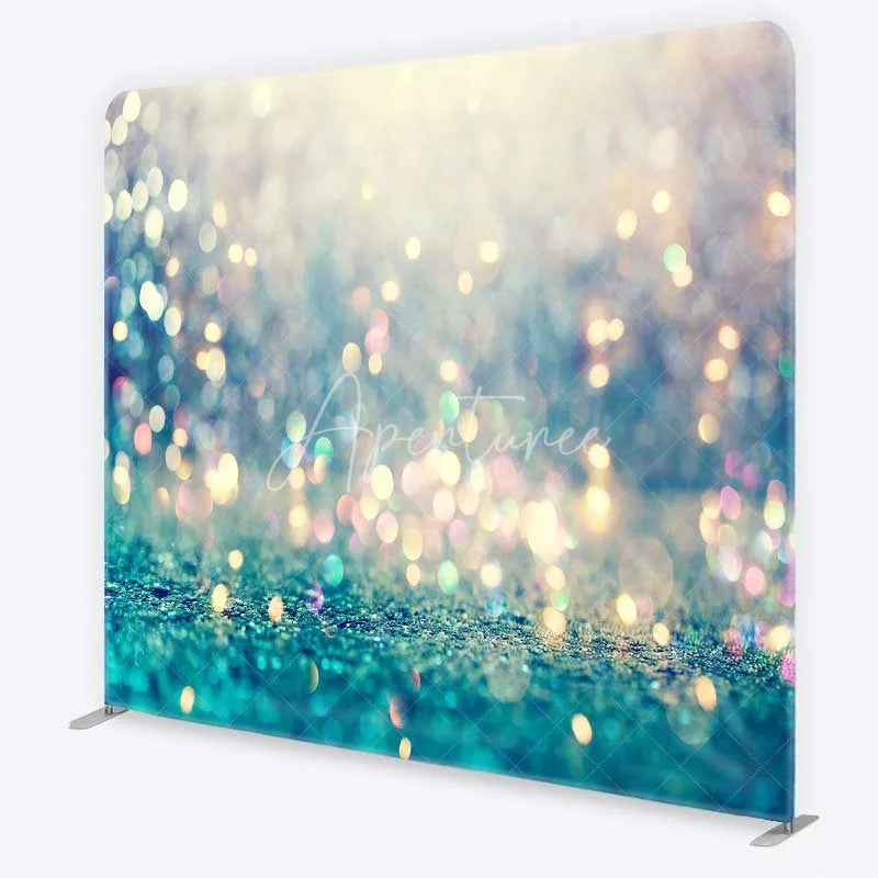 Aperturee - Aperturee Blue and Gold Bokeh Tension Fabric Backdrop Elegant Glitter Photography Studio Background