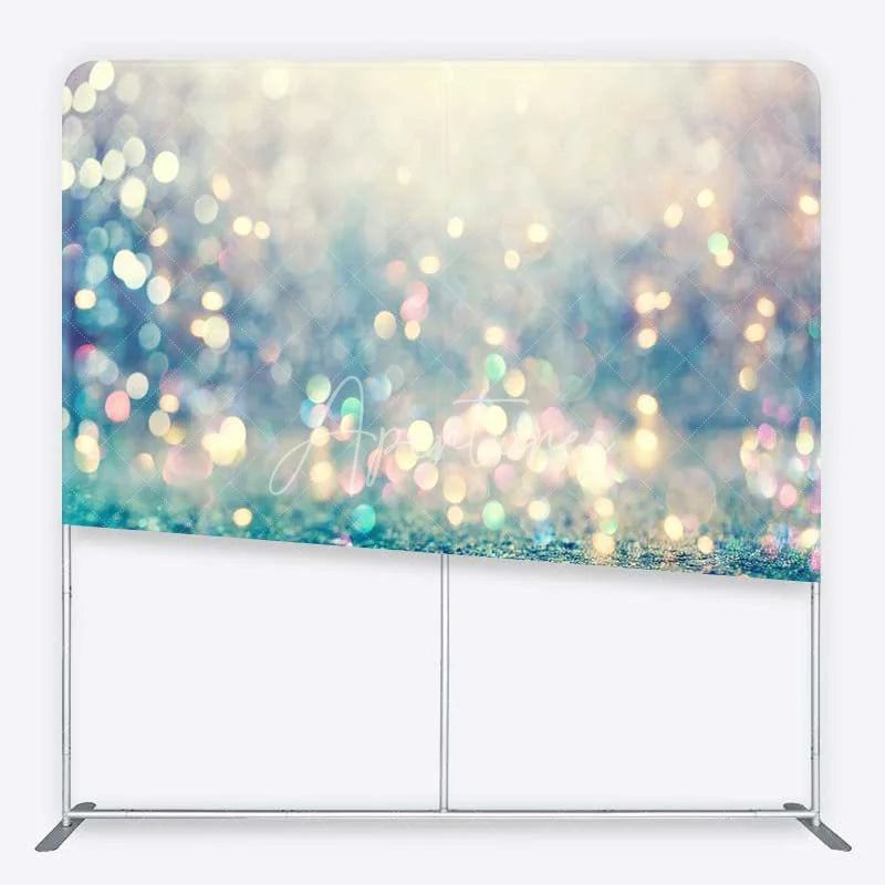 Aperturee - Aperturee Blue and Gold Bokeh Tension Fabric Backdrop Elegant Glitter Photography Studio Background