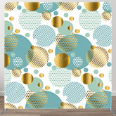 Aperturee - Aperturee Blue And Gold Ovals White Backdrop Cover For Decor