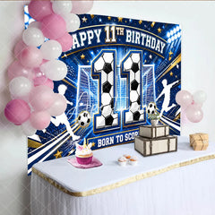 Aperturee - Aperturee Blue and Gold Soccer Happy 11th Birthday Backdrop Boys Sports Theme Born to Score Football Party Decor