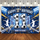 Aperturee - Aperturee Blue and Gold Soccer Happy 11th Birthday Backdrop Boys Sports Theme Born to Score Football Party Decor