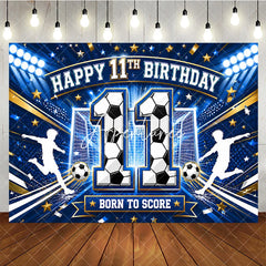 Aperturee - Aperturee Blue and Gold Soccer Happy 11th Birthday Backdrop Boys Sports Theme Born to Score Football Party Decor