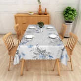 Aperturee - Aperturee Blue and Grey Floral Botanical Rectangle Tablecloth Elegant Vintage Kitchen Dining Table Cover for Spring Summer