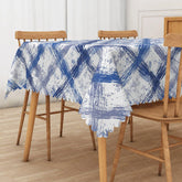 Aperturee - Aperturee Blue and Grey Graffiti Grid Rectangle Tablecloth for Abstract and Modern Urban Art Dining Decor