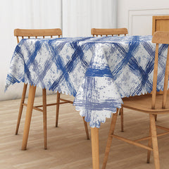 Aperturee - Aperturee Blue and Grey Graffiti Grid Rectangle Tablecloth for Abstract and Modern Urban Art Dining Decor