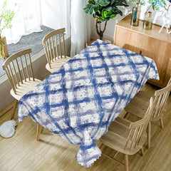 Aperturee - Aperturee Blue and Grey Graffiti Grid Rectangle Tablecloth for Abstract and Modern Urban Art Dining Decor