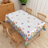 Aperturee - Aperturee Blue and Orange Floral Rectangle Tablecloth Spring Butterfly Garden Table Cover Vibrant Dining Room Decor