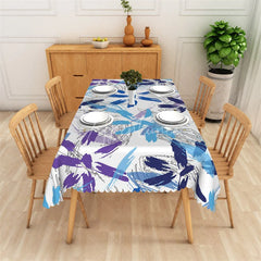 Aperturee - Aperturee Blue and Purple Abstract Floral Rectangle Tablecloth Artistic Brush Stroke Party Decor