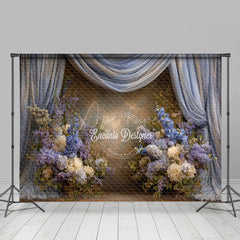 Aperturee - Aperturee Blue and Purple Floral Photography Backdrop with Drapes Hydrangea and Lilac Elegant Maternity or Wedding