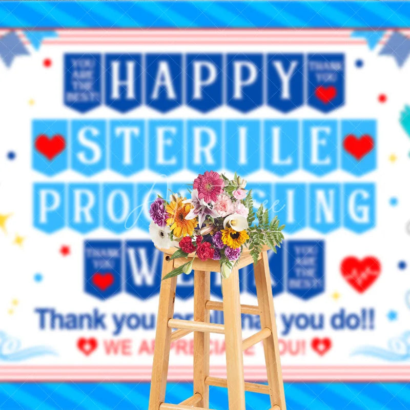 Aperturee - Aperturee Blue and Red Happy Sterile Processing Week Holiday Backdrop Medical Healthcare Appreciation Event Decor