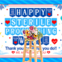 Aperturee - Aperturee Blue and Red Happy Sterile Processing Week Holiday Backdrop Medical Healthcare Appreciation Event Decor