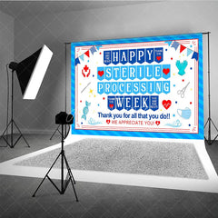 Aperturee - Aperturee Blue and Red Happy Sterile Processing Week Holiday Backdrop Medical Healthcare Appreciation Event Decor
