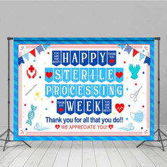 Aperturee - Aperturee Blue and Red Happy Sterile Processing Week Holiday Backdrop Medical Healthcare Appreciation Event Decor