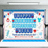 Aperturee - Aperturee Blue and Red Happy Sterile Processing Week Holiday Backdrop Medical Healthcare Appreciation Event Decor