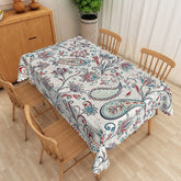 Aperturee - Aperturee Blue and Red Paisley Rectangle Tablecloth Vintage Boho Swirl Floral Table Cover Elegant Dining Room Decor