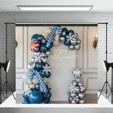 Aperturee - Aperturee Blue and Silver Balloon Arch Backdrop Candy Cane Snowflake Background Winter Wonderland Christmas Party Decoration