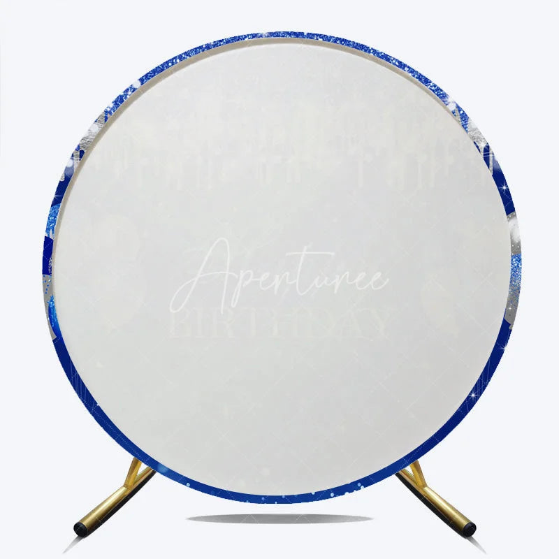 Aperturee - Aperturee Blue and Silver Happy Birthday Round Backdrop Balloon Glitter Drip Party