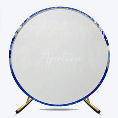 Aperturee - Aperturee Blue and Silver Happy Birthday Round Backdrop Balloon Glitter Drip Party