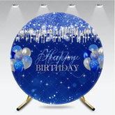 Aperturee - Aperturee Blue and Silver Happy Birthday Round Backdrop Balloon Glitter Drip Party