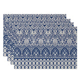Aperturee - Aperturee Blue and White Damask Set of 4 Placemats Vintage Floral Pattern Classic Dining Table Mats Decor