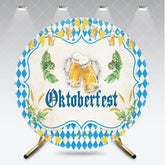 Aperturee - Aperturee Blue and White Diamond Pattern Oktoberfest Beer Steins Round Backdrop with Hops and Wheat Festive Bavarian Party