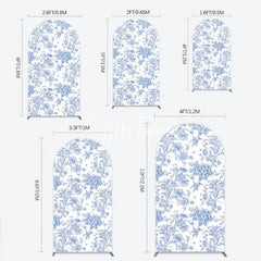 Aperturee - Aperturee Blue and White Floral Botanical Round Top Arch Backdrop Vintage Toile de Jouy Pattern for Elegant Events