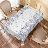 Aperturee - Aperturee Blue and White Floral Butterfly Rectangle Tablecloth Vintage Botanical Fern Spring Kitchen Table Decor