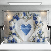 Aperturee - Aperturee Blue and White Floral Heart Arch Photography Backdrop Elegant Wedding Ceremony Valentine’s Day Photo Background