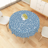 Aperturee - Aperturee Blue and White Geometric Triangle Round Tablecloth Modern Abstract Style Dining Decor