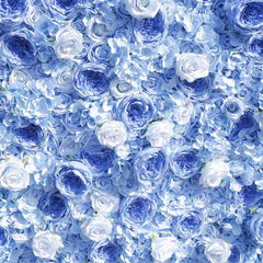 Aperturee - Aperturee Blue and White Roses Hydrangeas Artificial Flower Wall Elegant Wedding Baby Shower Party Decor