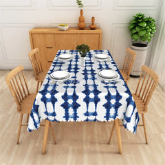 Aperturee - Aperturee Blue and White Tie Dye Pattern Rectangle Tablecloth Scalloped Edge Home Dining Decor