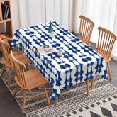 Aperturee - Aperturee Blue and White Tie Dye Pattern Rectangle Tablecloth Scalloped Edge Home Dining Decor