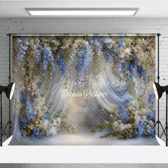 Aperturee - Aperturee Blue and White Wisteria Floral Backdrop Sheer Curtains Wedding Background Elegant Bridal Shower Photo Props