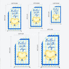 Aperturee - Aperturee Blue and Yellow Gingham Half Moon Arch Backdrop with Scalloped Border Butter With Age Heart Design Birthday Party