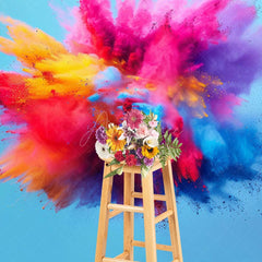 Aperturee - Aperturee Blue Artistic Colorful Powder Burst Photo Backdrop